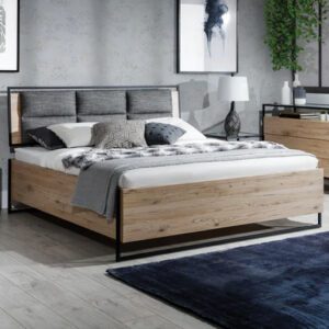 Groton Wooden King Size Bed With Storage In Bordeaux Oak