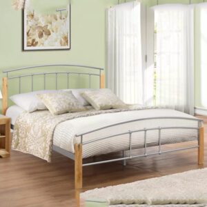 Tetra Metal Small Double Bed In Beech And Silver