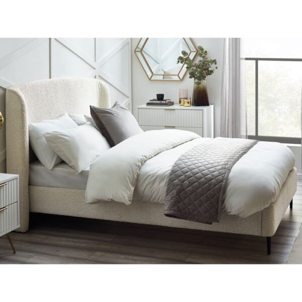 Easton Fabric King Size Bed With Curved Headboard In Ivory