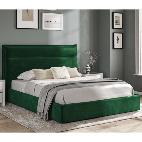 Arvada Velvet Storage Ottoman King Size Bed In Green