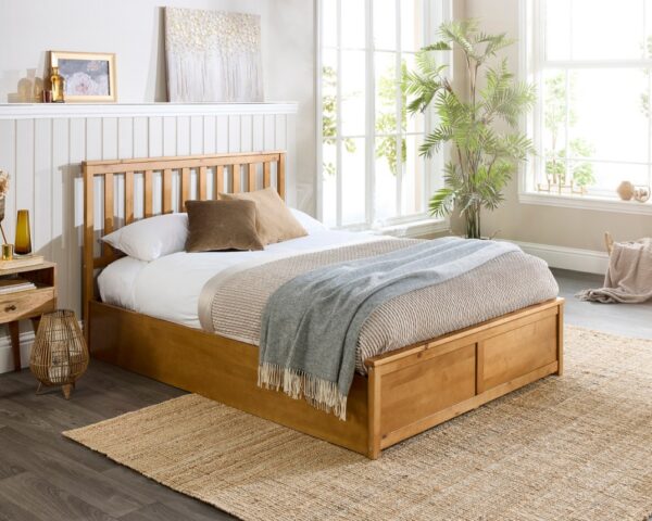 Aspire Atlantic Wooden Ottoman Bed Frame Natural Wood Solid Bedstead