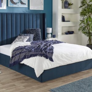 Aspire Maxi Winged Headboard Blue Velvet Ottoman Storage Bed