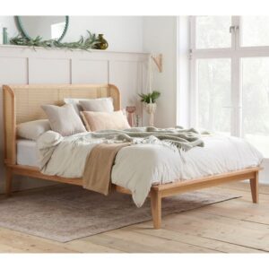 Atlanta Rattan Wooden Double Bed In Oak