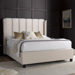 Aurora Velvet Ottoman Storage King Size Bed In Stone