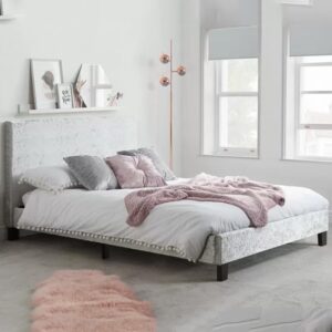 Berlins Fabric King Size Bed In Steel Crushed Velvet