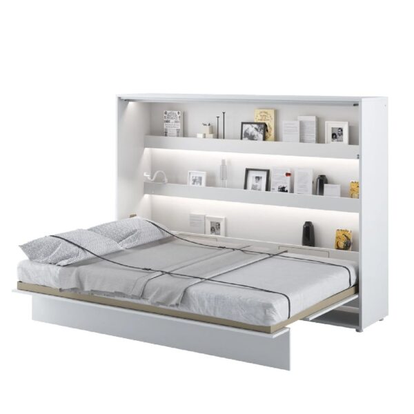 Cadillac Horizontal Wall Wooden Double Bed In Matt White