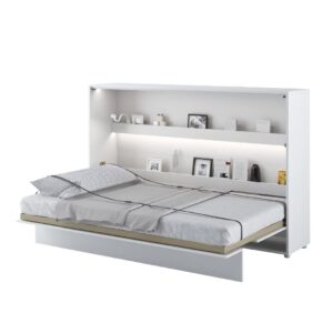 Cadillac Horizontal Wall Wooden Small Double Bed In Matt White