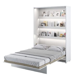 Cadillac Vertical Wall Wooden Double Bed In Matt White