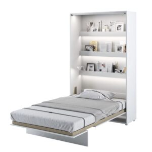 Cadillac Vertical Wall Wooden Small Double Bed In Matt White