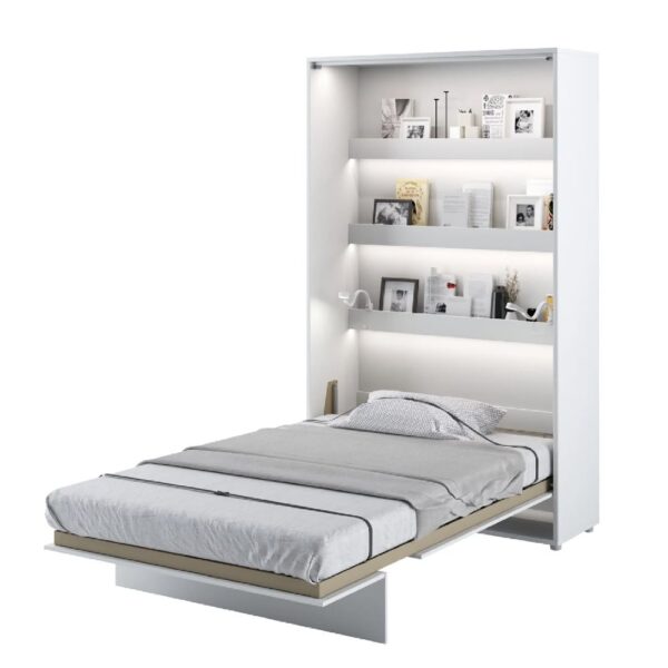 Cadillac Vertical Wall Wooden Small Double Bed In Matt White