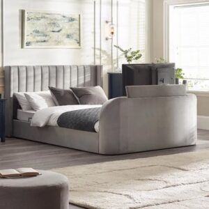 Celina Fabric Side Lift Ottoman Double TV Bed In Light Grey