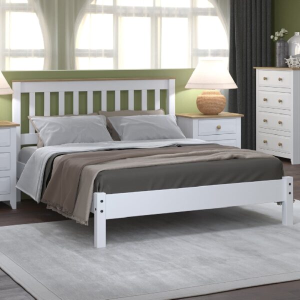 Chatfield Wooden Low End Double Bed In White And Oak