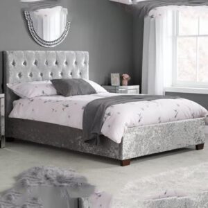 Colognes Fabric King Size Bed In Steel Crushed Velvet