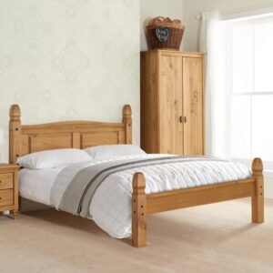 Corina Wooden Low End Double Bed In Waxed Pine