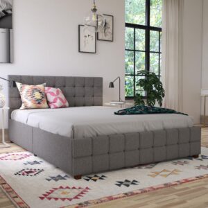 Elkhart Fabric King Size Bed With 4 Drawers In Grey