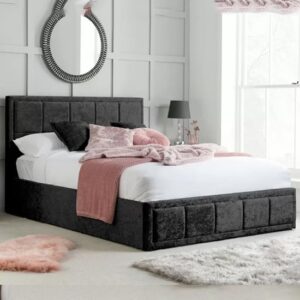 Hanover Fabric Ottoman Small Double Bed In Black Crushed Velvet