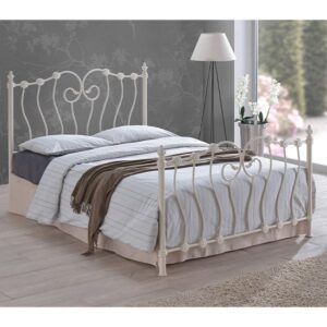 Inova Designer Metal King Size Bed In Ivory