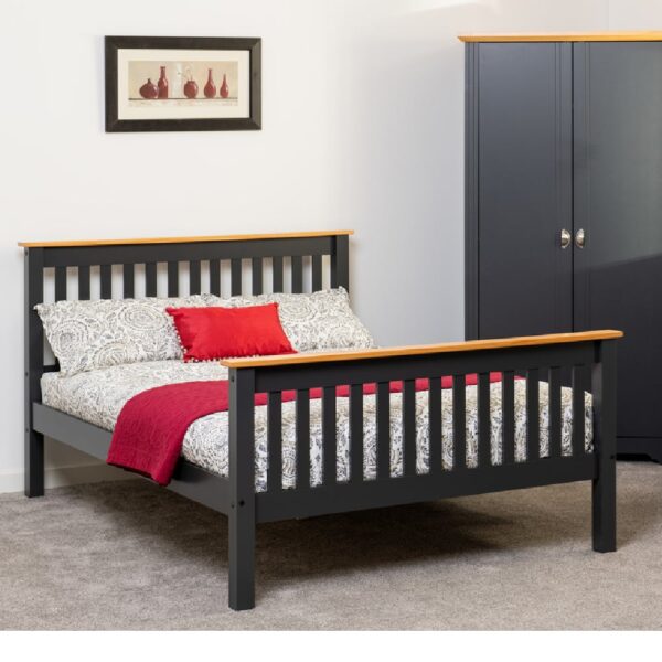 Merlin Wooden High Foot Double Bed In Dark Grey And Oak