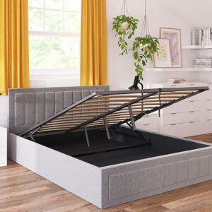 Novo Lottie Fabric Ottoman Bed Frame, Double, Off White Woven