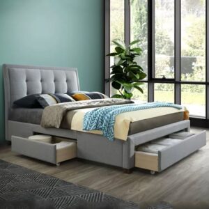 Shelbi Fabric Double Bed In Grey