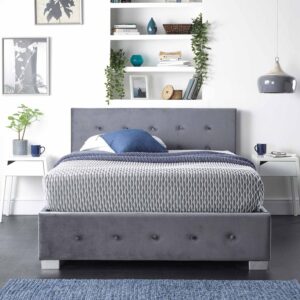 Side Opening Storage Ottoman Bed Available in Grey Linen, Steel Plush Velvet or Silver Crushed Velvet Fabric Finishes