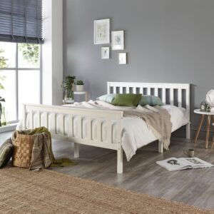 Solid Wood Bed Frame in White with Hand Tufted UK Made Mattress - Package Deal