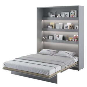 Vashon Vertical Wall Wooden King Size Bed In Matt Grey