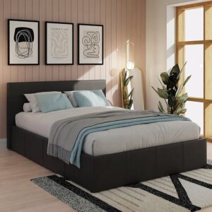 Eltham End Lift Faux Leather Ottoman King Size Bed In Black